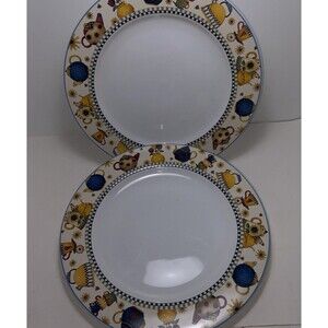 Lot Of 2 Sakura 11 inch Dinner Plates Teapots by Debbie Mumm 1998